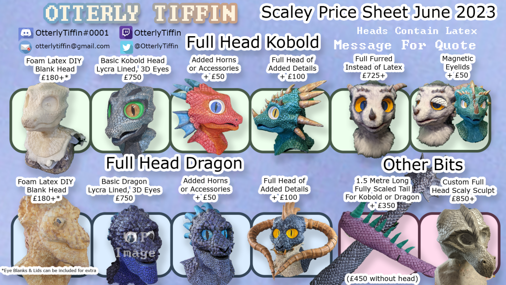 Otterly Tiffins Scaly Price Sheet, Updated June 2023